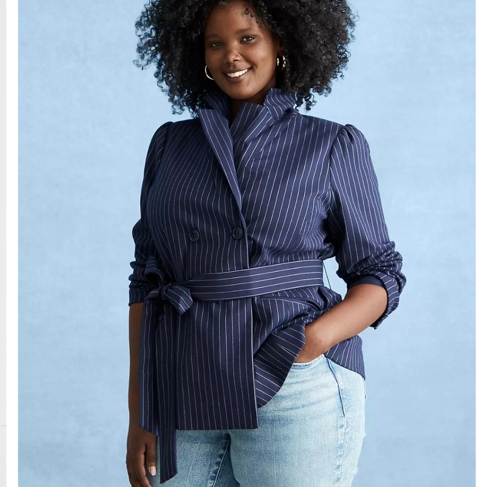 Lane Bryant Pinstriped Puff Sleeve  Blazer